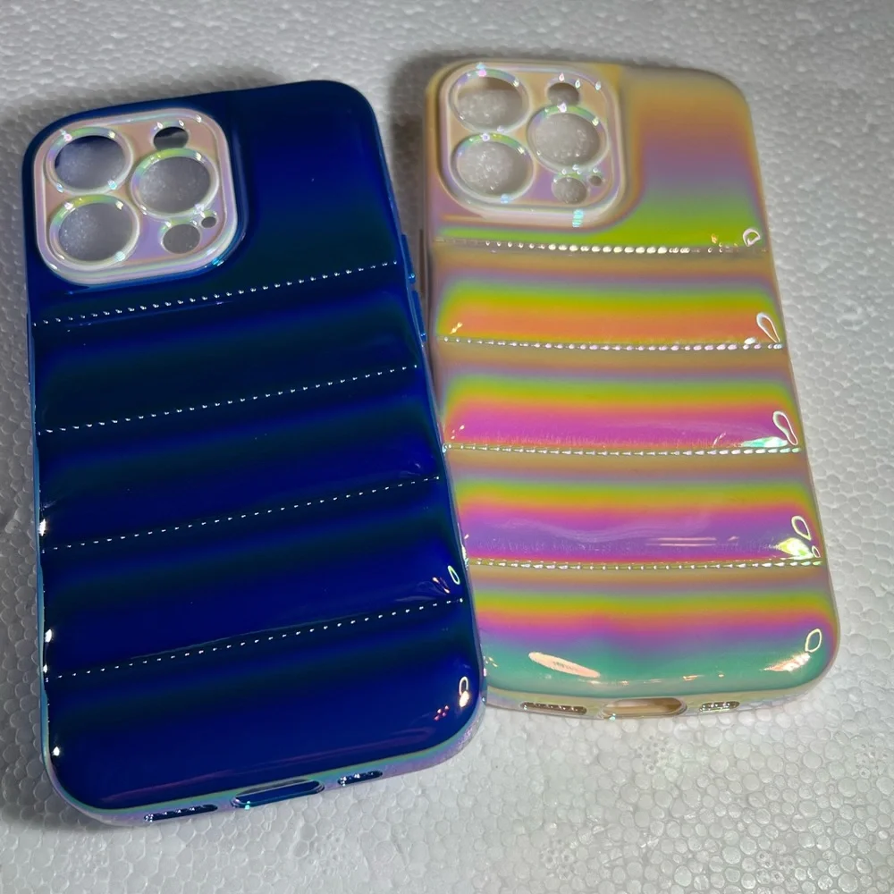 Ivory OFF White iPhone 13 PRO Metallic Ombre Iridescent Pearlized BUBBLE Puffer